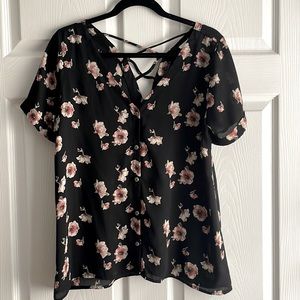 Sienna Sky Black Floral V Neck Button Down Top - Medium